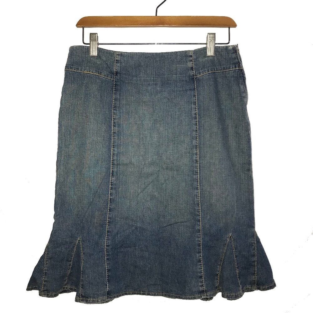 Lux Denim Skirt Pleated Ruffle Bottom